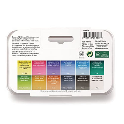 Winsor & Newton Cotman Watercolor Paint Set, 12 HP Water Brush Pocket Set - style: 12 Half Pan Water Brush Set