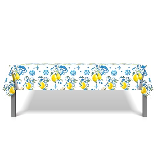 1Pc Blue and White Porcelain Lemon Party Plastic Tablecloth 54 x 87 Inch Long Table Cover, Chinese Style Classical Party Tablecover for Summer Baby Shower Birthday Dinner Picnic Kitchen Event - color: Blue and White Porcelain Lemon