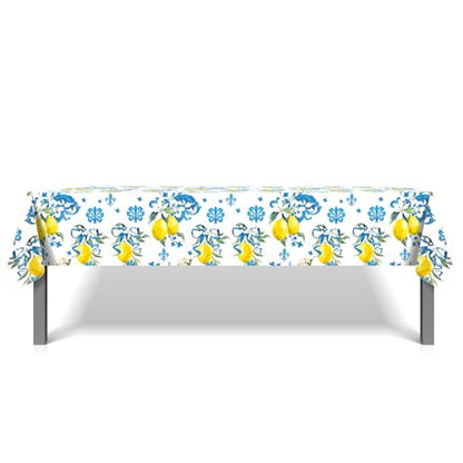 1Pc Blue and White Porcelain Lemon Party Plastic Tablecloth 54 x 87 Inch Long Table Cover, Chinese Style Classical Party Tablecover for Summer Baby Shower Birthday Dinner Picnic Kitchen Event - color: Blue and White Porcelain Lemon