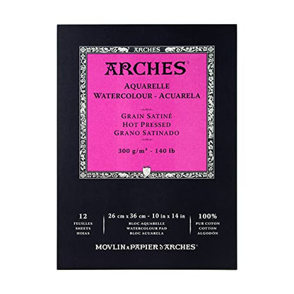 Arches Watercolor Pad 10x14 Inches 140lb/300gsm Hot Press, White - size: 10"x14", style: Hot Press