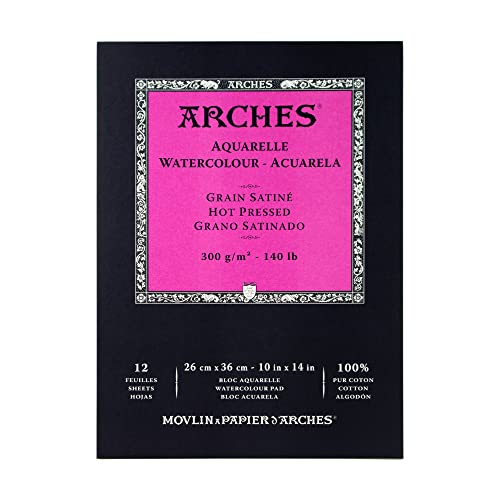 Arches Watercolor Pad 10x14 Inches 140lb/300gsm Hot Press, White - size: 10"x14", style: Hot Press