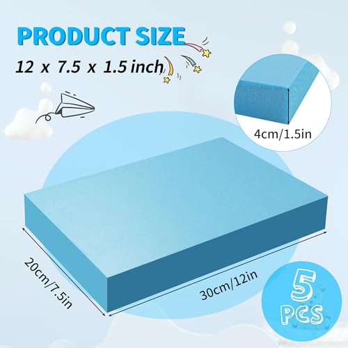 LuckyFoam Blue 5 Pack 12x7.5x1.5 inch Foam Sheets 1.5 Inch Thick | Polystyrene Rectangles XPS Foam Board Craft for Insulating DIY Modeling Art Supplies - color: blue, size: 12x7.5x1.5 inch
