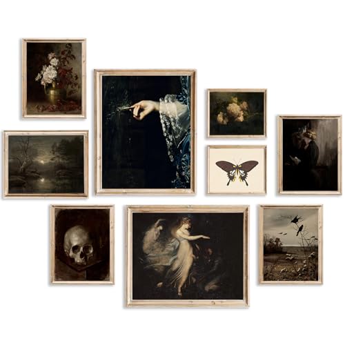 KBKBART Dark Academia Wall Art Unframed, 9pcs Gothic Prints for Wall Decor | Victorian Gothic Art, Halloween Pictures Wall Decor, Moody Posters, apartment dorm and bedroom decor - color: Dark Academia Room Decor