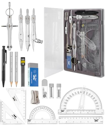 Mr. Pen- Geometry Set, 15 pcs, Light Grey, 6 Inch Swing Arm Protractor - color: Light Grey