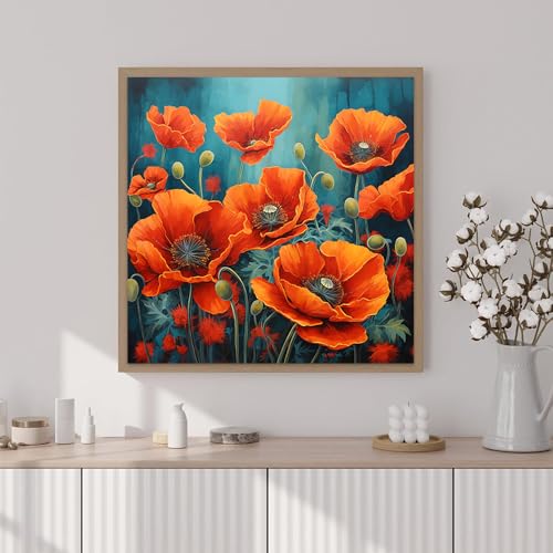 Artunion Framed Paint by Numbers Kit for Adults Beginners & Kids Ages 8-12,Red Poppy Paint by Number with Frame,Flower Adult Paint by Numbers Kit on Canvas 10 * 10 Inch Without Easel - color: ZXT-188-F