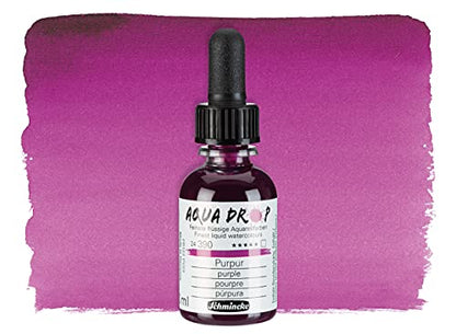 Schmincke - AQUA DROP, liquid, pigment-based watercolorpurple in 30 ml pipette bottle, 24390034, for watercolorpainting, urban sketching, calligraphy, handlettering, lightfast - color: 390 purple