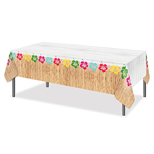 1Pc Hawaiian Hibiscus Party Plastic Tablecloth 54 x 87 Inch Summer Colorful Flowers Long Rectangular Table Cover, Floral Theme Party Holiday Dinner, Picnic or Tablecloth for Kitchen Event - color: Hawaiian Hibiscus