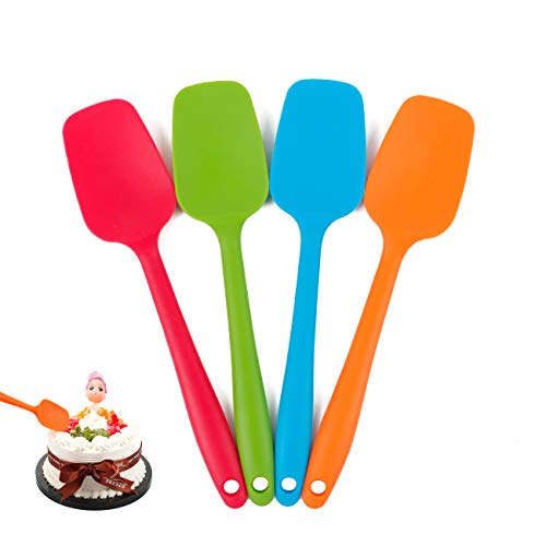 Food Grade Silicone Spatula Set Heat Resistant Small Rubber Spatulas,4 piece Silicone Spoonula Spatula Non-stick Baking Curved Spatulas Multicolor Dinnerware (21.7cm/8.56inch) - size: small