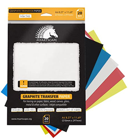 MyArtscape Graphite Transfer Paper Roll, Wax-Free, 17" x 15ft Transfer Roll with Graphite Transfer Paper, 20 Mixed Sheets - Erasable - Smudge-Free
