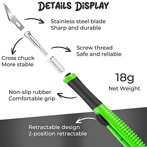 Exacto Knife, 1 Pack Craft Knife with Extra 10 Pcs High Carbon Steel Blades, Sharp Hobby Knives for Crafting, Precision, Exacting for Home and Studio Use | Retractable hobby knife, pen knife for crafting, paper cutting, scrapbooking, card making, models,
