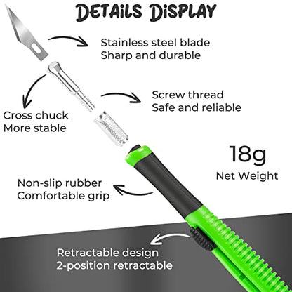 Exacto Knife, 1 Pack Craft Knife with Extra 10 Pcs High Carbon Steel Blades, Sharp Hobby Knives for Crafting, Precision, Exacting for Home and Studio Use | Retractable hobby knife, pen knife for crafting, paper cutting, scrapbooking, card making, models,