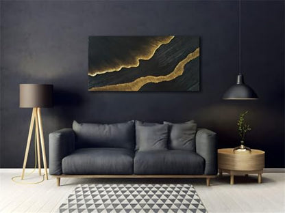 zoinart 100% Hand-Painted 3D Black and Gold Textured Wall Art, Abstract Modern Waves Oil Paintings on Canvas Wall Decor - color: BL-073