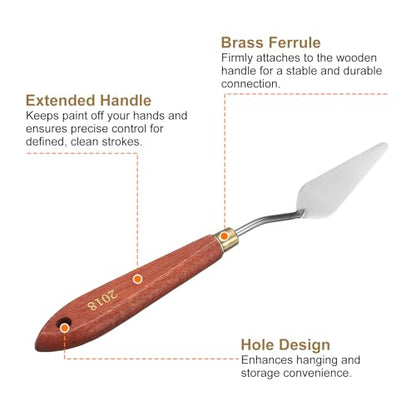 HARFINGTON Palette Knife Painting Tool 2.36" x 0.98" Stainless Steel Teardrop Blade 8.07" Length Spatula Painting Pallet Knives with Hole Beech Wood Handle for Oil Acrylic Canvas, Red/Silver - size: 8.07" x 0.98" x 2.36"