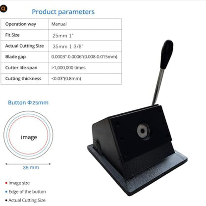 1 Inch Circle Punch Cutter Button Maker Machine for Paper Craft, New Handle Design DIY Hole Die Cutting Tool