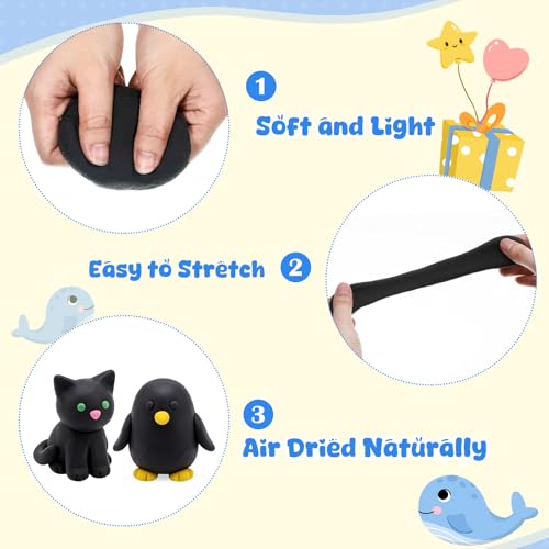 VioraWhite 40 Pcs 21 oz Air Dry Clay Bulk Modeling Clay,Black | Ultra Lightweight Foam Modeling Clay for Kids Adults, DIY Crafts Party Arts, School Project Gifts Supplies - color: Black