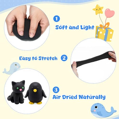VioraWhite 40 Pcs 21 oz Air Dry Clay Bulk Modeling Clay,Black | Ultra Lightweight Foam Modeling Clay for Kids Adults, DIY Crafts Party Arts, School Project Gifts Supplies - color: Black