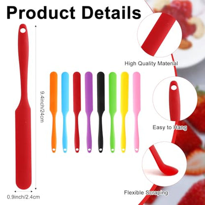 Silicone Jar Spatula 8 pcs Jar Scraper Long Handle Thin Spatula Heat Resistant Cake Cream Spatulas Set Sourdough Stirring Stick Non-Stick Jam Spreader for Kitchen Cake Cream Butter Jam Baking Mixing - color: Style1: 8 PCS