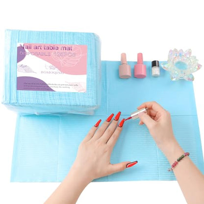 125Pcs Disposable Nail Paper Towels for Acrylic, 3 Ply Foldable Nail Table Mat, Waterproof Nail Art Practice Sheet Clean Pads Napkins, Nail Supplies for Manicure Salon or Home Use (Blue) - color: Blue