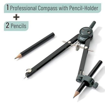 Mr. Pen- Metal Geometry Compass, Center-Wheel Design - color: Black