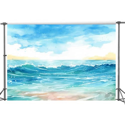 Yeele 7x5ft Summer Seaside Backdrop Sea Beach Ocean Wave Oil Painting Photography Background Tropical Scenery Vinyl Wallpaper Portrait Photo Studio Props - size: 7x5ft