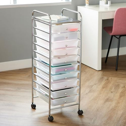 Simply Tidy 10 Drawer Clear Rolling Cart - Mobile Organizer with Removable Drawers, Swivel & Locking Casters, Durable Tubular Frame - 1 Set - color: Clear