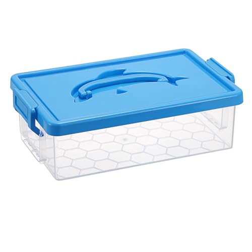 BTSKY 1-Pack Clear Small Plastic Storage Box with Lid - 9″x5.5″x2.8″, Blue | Stackable Organizer Featuring Easy-Lift Dolphin Design, Multi-Use Portable Container for Craft, Office, Space-Saving - color: Blue