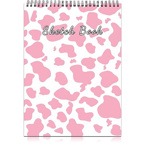 Deokke Sketchbook Top Spiral Bound Sketch Pad, 9 x 12 inch,100GSM Thick Paper,50 Sheets 100 Pages,Art Sketch Book Aesthetic Cute Drawing Writing Paper,for Girls Women-Pink Cow Pattern Western - color: A-2-Pink