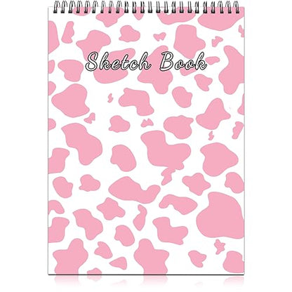 Deokke Sketchbook Top Spiral Bound Sketch Pad, 9 x 12 inch,100GSM Thick Paper,50 Sheets 100 Pages,Art Sketch Book Aesthetic Cute Drawing Writing Paper,for Girls Women-Pink Cow Pattern Western - color: A-2-Pink