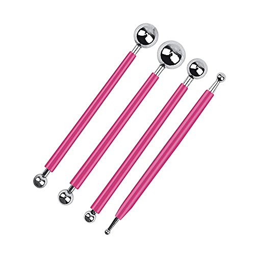 4 x Fondant Cake Decorating Clay Flower Sugarcraft Ball Model DIY Tool 8 Sizes boxs (Pink) - color: Pink