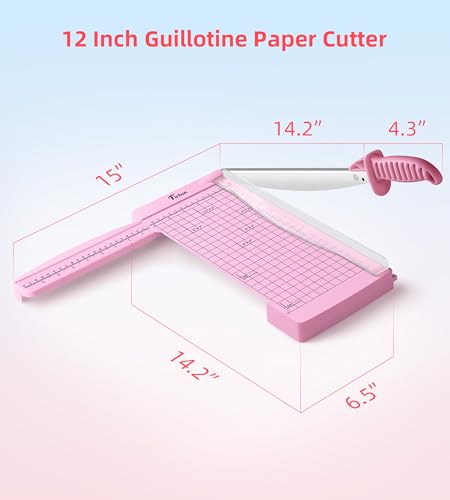 Firbon 12" Guillotine Paper Cutter with Hidden Ruler, Compact Paper Trimmer | 12-Sheet Capacity | Pink | Dual Scales | Paper, Cardstock & Photo Trimming | Scrapbooking Crafts | Office, Home & Studio Use - color: Pink