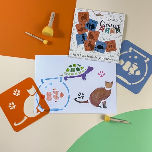 NAKLEO Painting Stencils for Kids, 8 Pcs Set 6x6” Pets, Children Creative Drawing Templates Plastic and Reusable, DIY Decoration Arts and Crafts, Paper Wall Wood Fabric - color: PETS