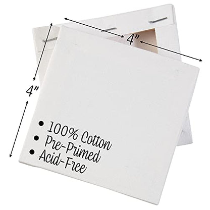 iDIY Stretched Canvas Board 4 x 4 (Set of 12) 5/8" - Classic White Blank, Pre Primed for Oils or Acrylics, 100% Cotton, Acid Free - Professional Grade for Painting or Art Project, Craft, Mixed Media - size: 4 x 4 inches (set of 12)