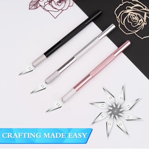 Exacto Knife, Craft Knife with 30#11 Blades for Art and Modeling | Hobby knife blades support paper, stencils and models, Precision knife suits carving, trimming and scrapbooking projects - color: Black-silver-pink