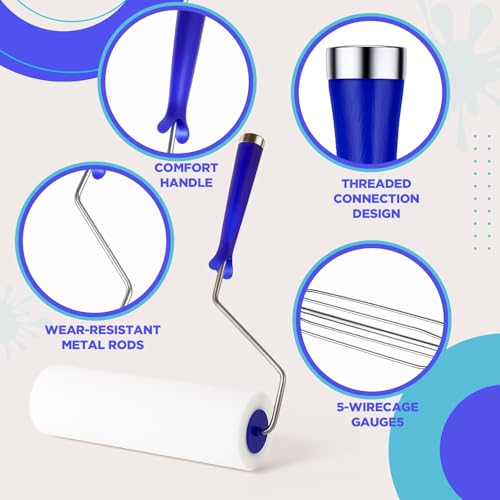 Leumoi 4 Pcs 9 Inch Foam Paint Rollers with Roller Frame Kit, High Density Foam Paint Roller Covers for Painting Doors Wall Houses Cabinets Ceilings Furniture Flat Surfaces