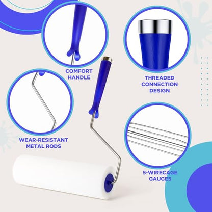 Leumoi 4 Pcs 9 Inch Foam Paint Rollers with Roller Frame Kit, High Density Foam Paint Roller Covers for Painting Doors Wall Houses Cabinets Ceilings Furniture Flat Surfaces