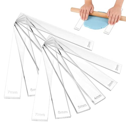 12Pcs 6 Size Acrylic Polymer Clay Depth Guide Set, 2,3,4,5,6,7mm Adjustable Clay Rolling Pin Guide, Roller Depth Guides Pottery Tools for Polymer Thickness (Color:Clear)