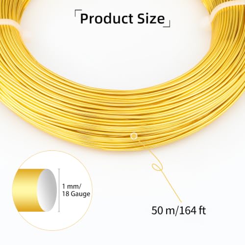 18 Gauge Aluminum Craft Wire, 164FT 1mm Bendable Metal Wire for Jewelry Making, Wreath Making, Beading(Gold) - color: Gold