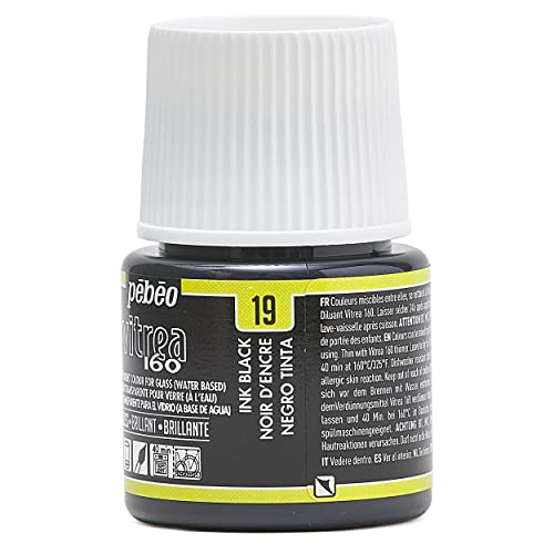 Pebeo Vitrea 160, Glossy Glass Paint, 45 ml Bottle - Ink Black - color: Ink Black