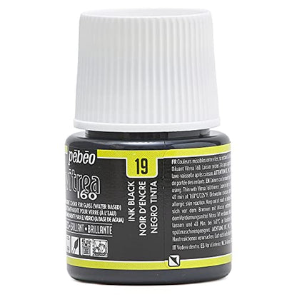 Pebeo Vitrea 160, Glossy Glass Paint, 45 ml Bottle - Ink Black - color: Ink Black