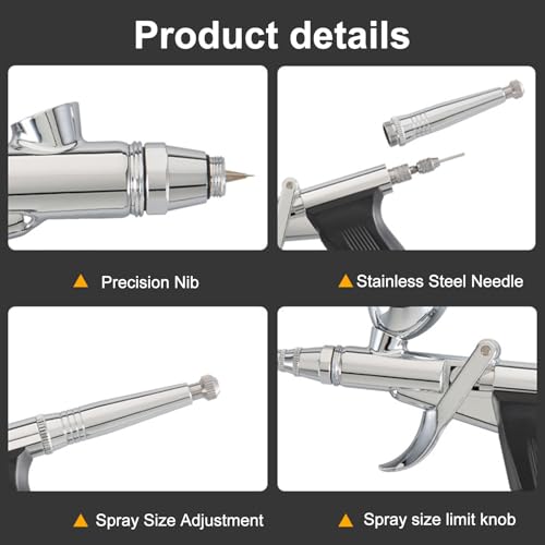 0.3mm Airbrush Kit Dual Action Air Brush Painting Set with 7/30/40cc Cup