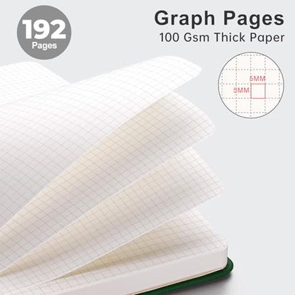 AHGXG Graph Grid Paper Notebook, 192 Pages, A5 Medium Size (5.7'' x 8.3'') - color: Dark Green, style: Grid