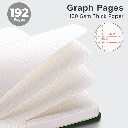 AHGXG Graph Grid Paper Notebook, 192 Pages, A5 Medium Size (5.7'' x 8.3'') - color: Dark Green, style: Grid