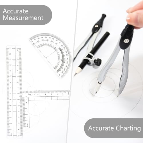 SAYEEC Geometry Set, 10 Pcs Math Protractor Compasses Kit with Ruler, Triangles, Eraser, Sharpener, Lead Refills, Pencil, Storage Box, Drafting Drawing Tools for Architects Engineers Artists