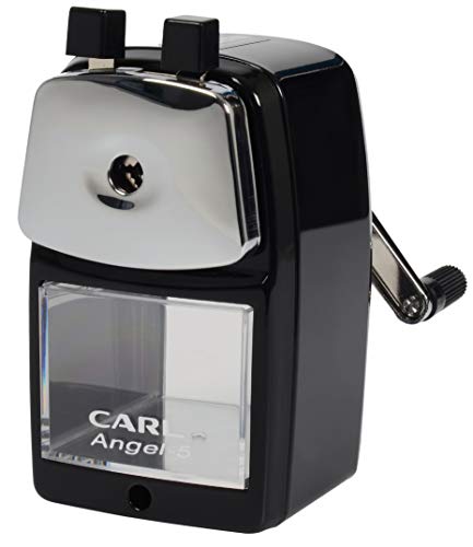 Carl Angel-5 (Black) Heavy-Duty Artist & Teacher Pencil Sharpener – Precision Manual Crank with Auto-Stop, Colored Pencil Compatible, Quiet Operation, Durable Japanese Design. - color: Black