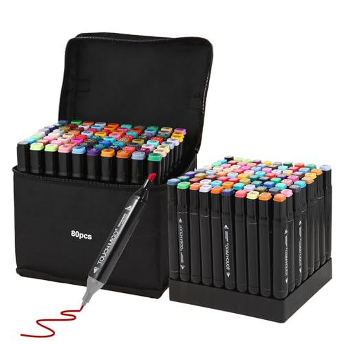 Hyrrt 80 Colors Art Markers Pens, Dual Tips Alcohol Markers Set with Base, Permanent Sketch Marker Set for Kids Adults Painting, Coloring, Illustrations,Sketching.