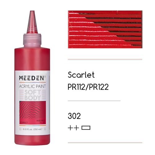 MEEDEN Soft Body Acrylic Paint: Scarlet Red Matte Finish 250ml/8.45oz | Bulk Acrylic Colors in Ergonomic Bottle - Fluid Flow Art Paints for Artists Canvas Painting - color: Scarlet