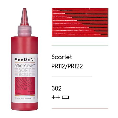 MEEDEN Soft Body Acrylic Paint: Scarlet Red Matte Finish 250ml/8.45oz | Bulk Acrylic Colors in Ergonomic Bottle - Fluid Flow Art Paints for Artists Canvas Painting - color: Scarlet