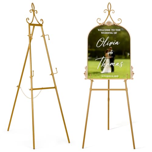 53.9" Gold Easel Stand for Sign, Heavy Duty Metal Display Easel with Storage Bag, Adjustable Art Easel for Wedding Sign, Welcome Sign, Picture - color: Gold Iris