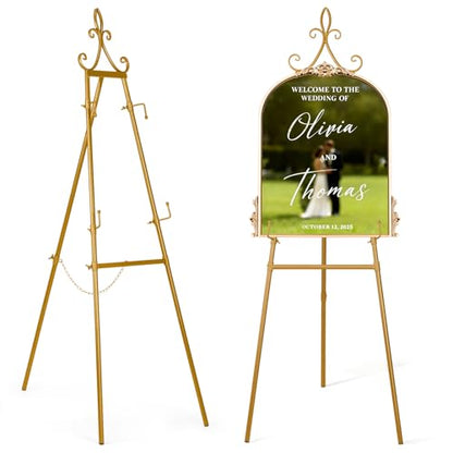 53.9" Gold Easel Stand for Sign, Heavy Duty Metal Display Easel with Storage Bag, Adjustable Art Easel for Wedding Sign, Welcome Sign, Picture - color: Gold Iris