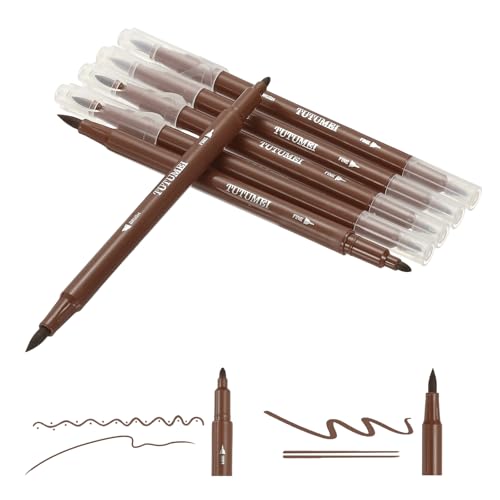 PATIKIL Dual Brush Markers, Coffee Fine and Brush Tip Pen Artist Colored Marker Set Supplies for Adult Coloring Books Lettering Journaling Calligraphy Drawing Doodling, 6 Pcs - color: Coffee